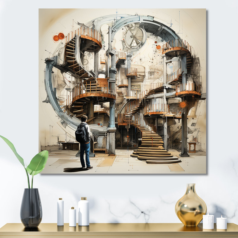 Reproduction d'escalier surréalisme sur toile, H 16 po x l 16 po x P 1 po, Toile tendue