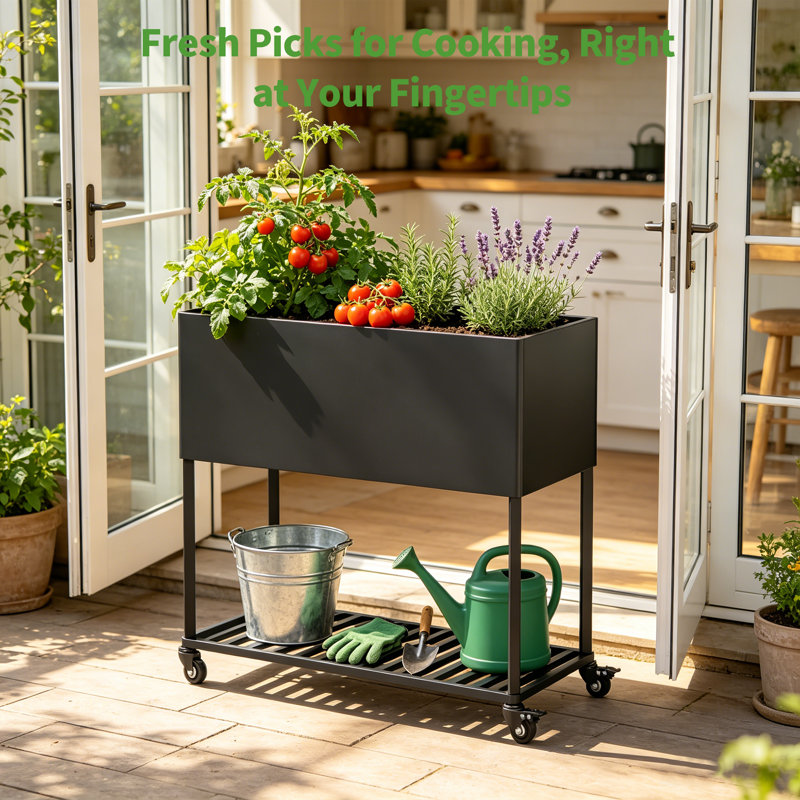 Elevated Metal Planter Box, Double-layer, with wheels