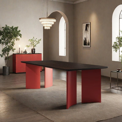 Modern Rectangular Red And Black Solid Wood Table