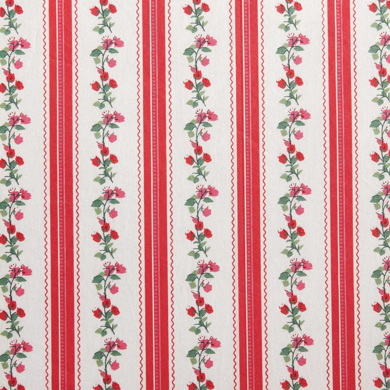 Martha Stewart Rose Ribbon Percale Cotton Red Sheet Set, Queen Sheet Set with 2 Pillowcases, Red Striped