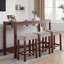 Table de bar et chaise 4 pièces avec ports de charge, table de 59 pouces, 3 tabourets en lin confortables résistants aux éclaboussures, pieds en bois massif, moyeu encastré peu encombrant, tabourets rembourrés, pour chambre industrielle