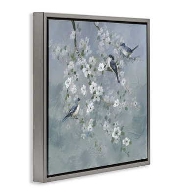 Cadre flottant Serene Birds on White Blooms, design par Nan
