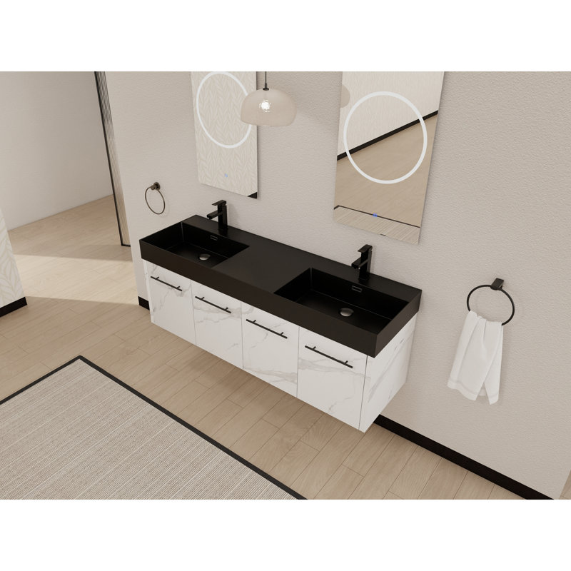 Meuble-lavabo mural double en résine de style contemporain écologique