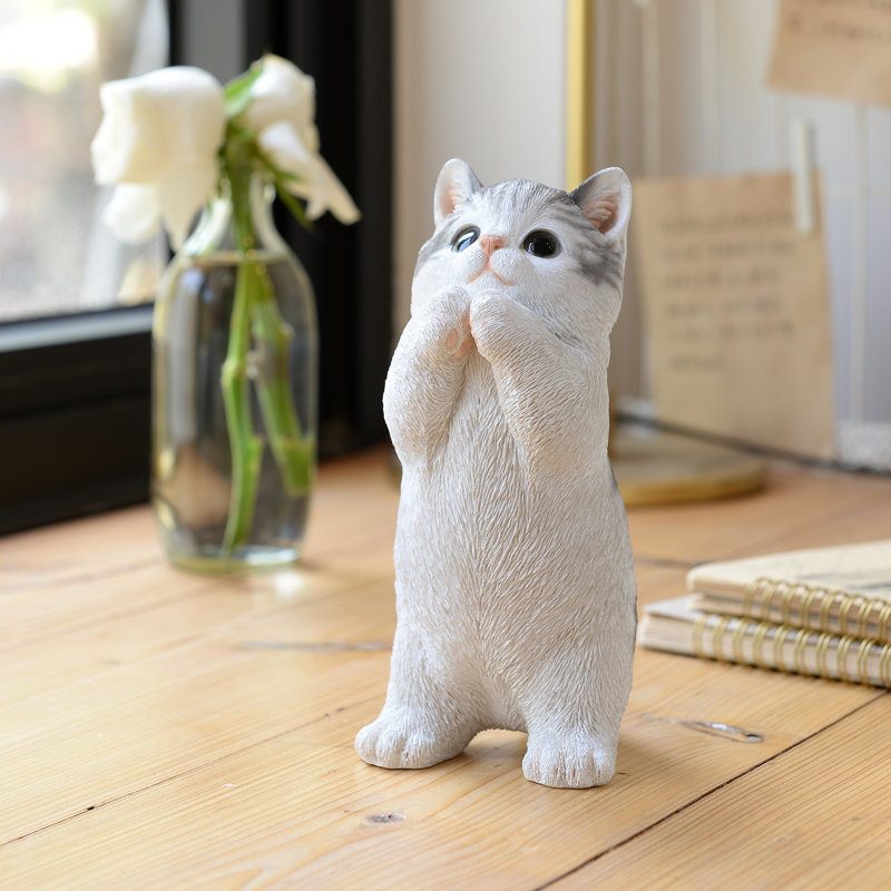 Cat Kitten Statue Praying-Gray, Gray