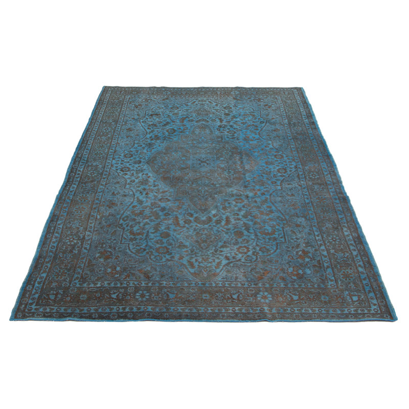 Tapis bleu unique en laine noué à la main Kosak de style années 1990 de 6 pi 9 po x 11 pi 1 po Kristy
