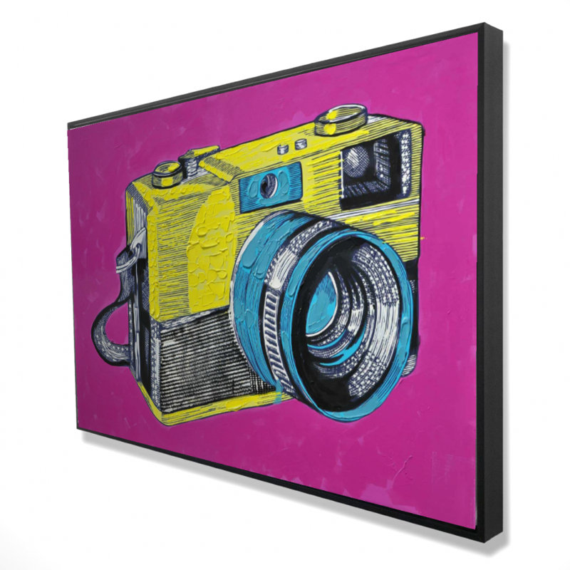 Colorful Retro Camera Framed Canvas | Yellow Hobbies Decor