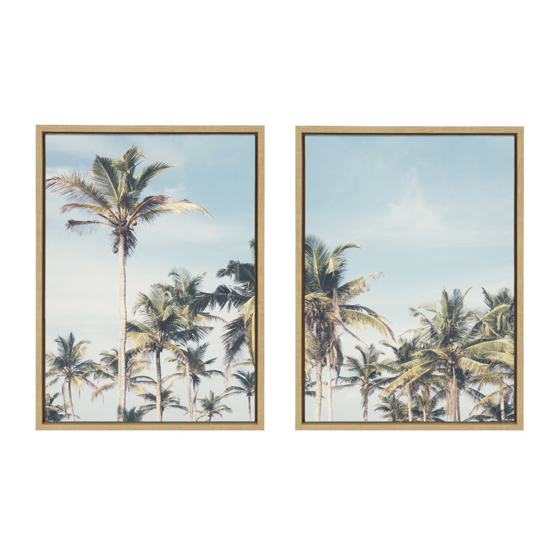Coastal Coconut Palm Tree Beach à gauche et Coastal Coconut Palm Tree Beach à droite par The Creative Bunch Studio, ensemble d'art mural sur toile encadrée