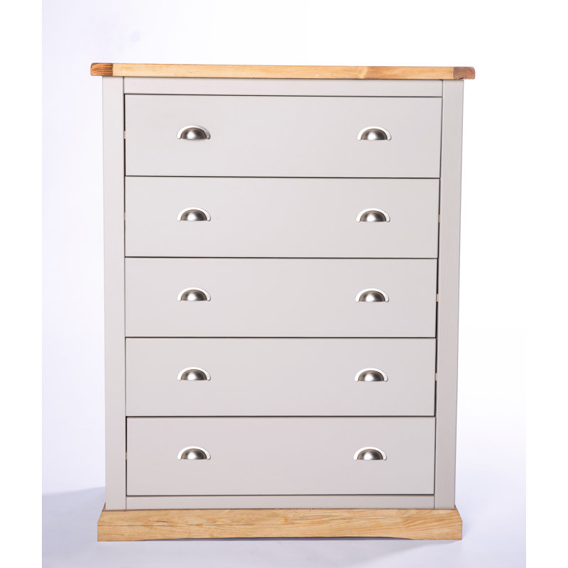 Kolton 90 cm W Chest of 5 Drawers, Grey/Wood, Chrome