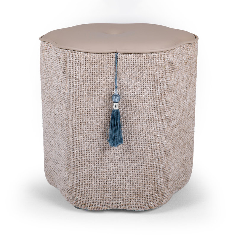 Fully Assembled Faux Leather and Tassel Accented Round Ottoman, Holland