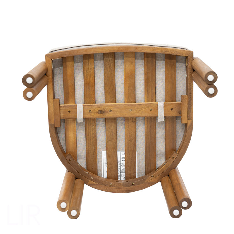 Chaise de salle à manger avec accoudoirs en bois d'acacia Cove, finition teck avec coussin beige, ensemble de 2, chaise