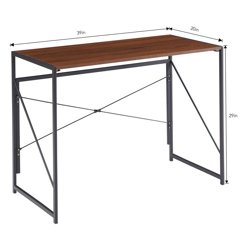 Folding Desk Laptop Computer Table and Metal Frame - No Assembly 39", Espresso/Black