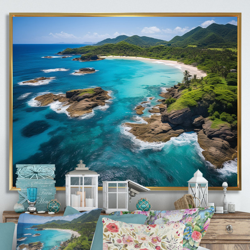 «Virpi Caraibe Paradise Found III», reproduction sur toile, H 30 po x l 40 po x P 1,5 po, Cadre flottant doré