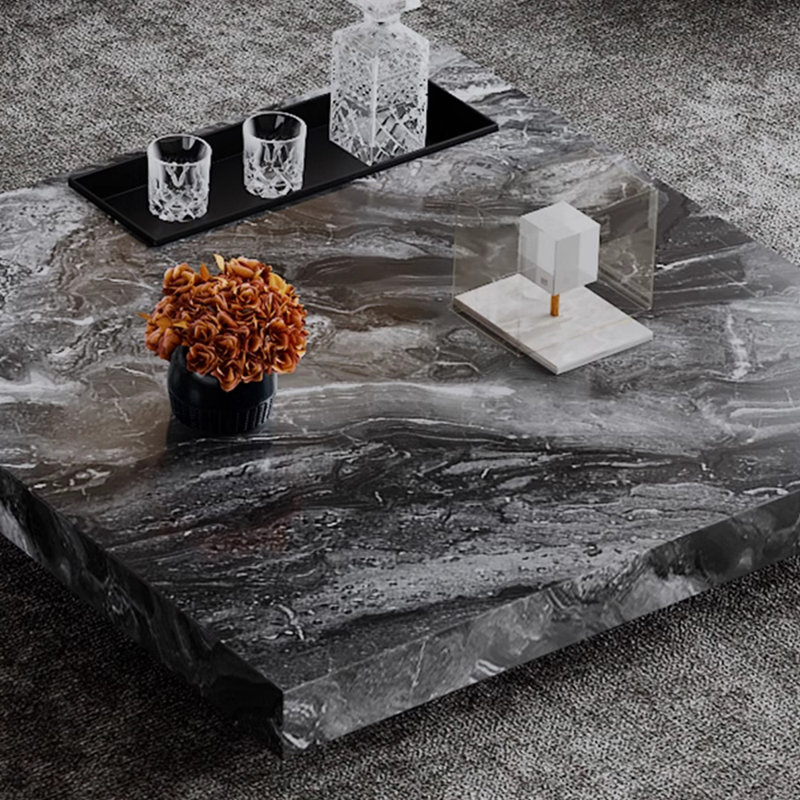Light luxury natural marble slab coffee table, 11.41" H x 47.24" L x 47.24" W