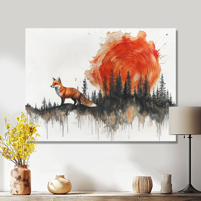 «Silent Fox In Forest Landscape III», art mural renard, H 12 po x l 20 po, Cadre photo noir