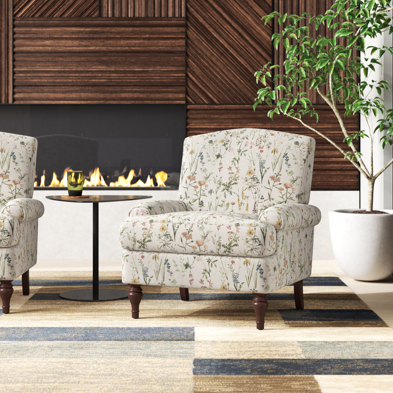 Mooresville 31'' W Traditional Upholstered Armchair with Solid Wood Legs, Beige Polyester Blend