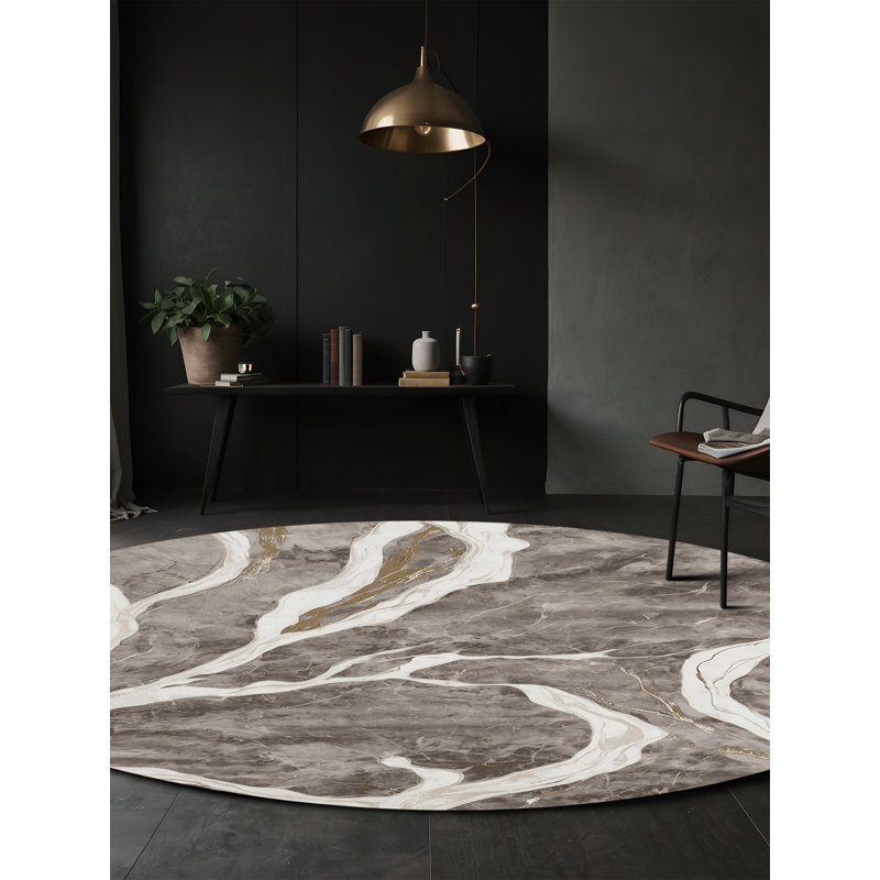 Machine Washable Gray Area Rug, Round 5'