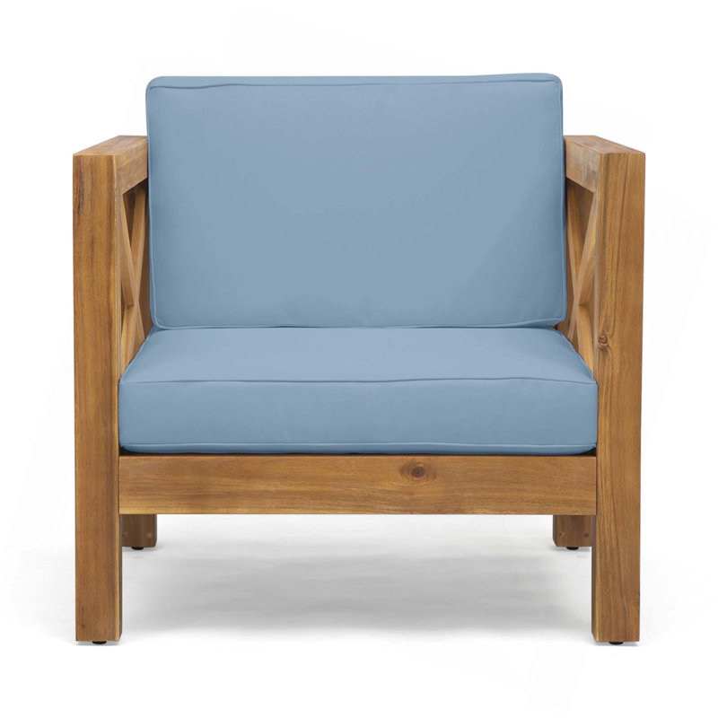 Fauteuil club moderne pour salle à manger, Bleu / bois naturel