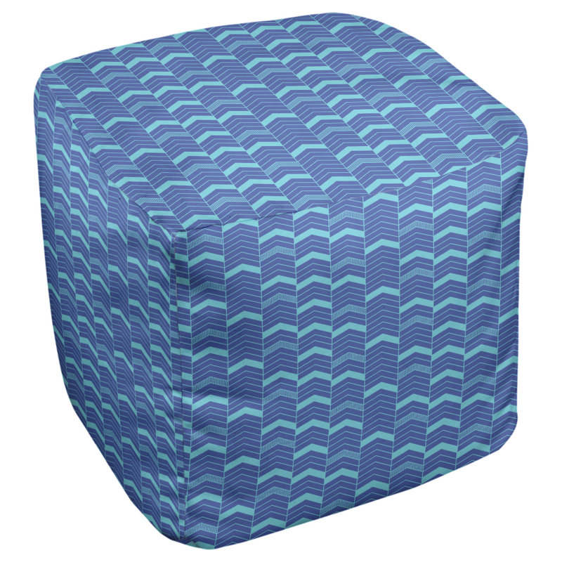 Repose-pieds cube à chevrons bicolores, Bleu / bleu sarcelle
