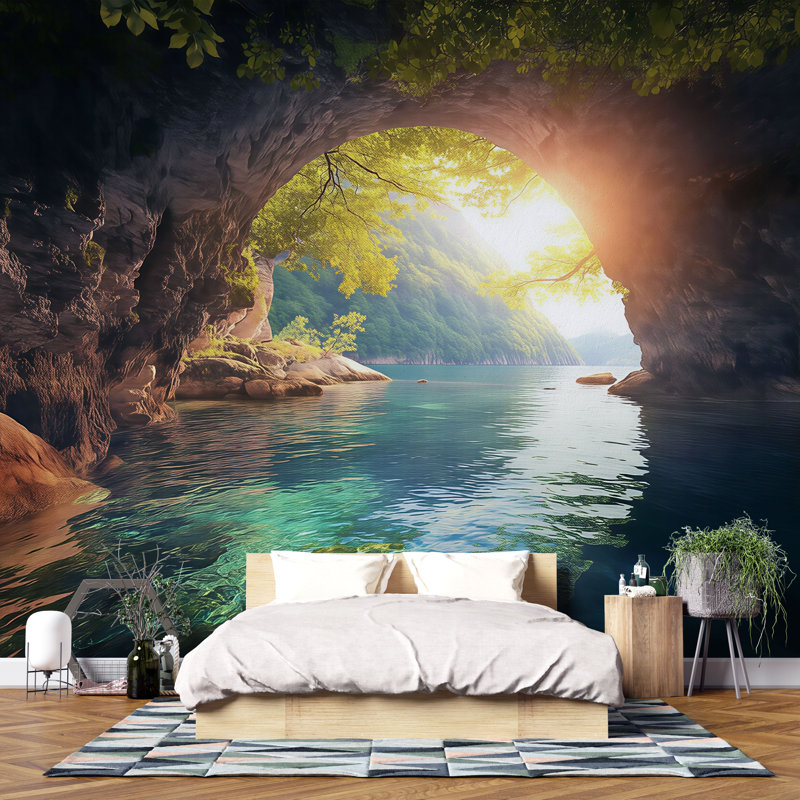 Sunlit Cave murale - Papier peint nature paysage pour chambre à coucher Vn872 (non tissé) VN872, L 100 po x l 70 po