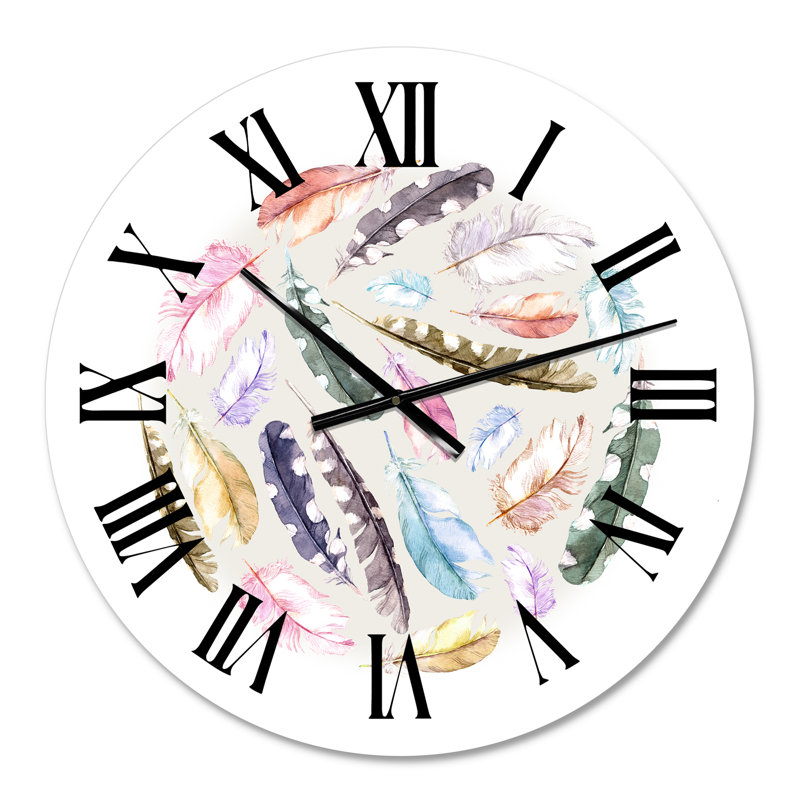 Plumes d'oiseaux rétro en cercle - horloge murale traditionnelle, Petit