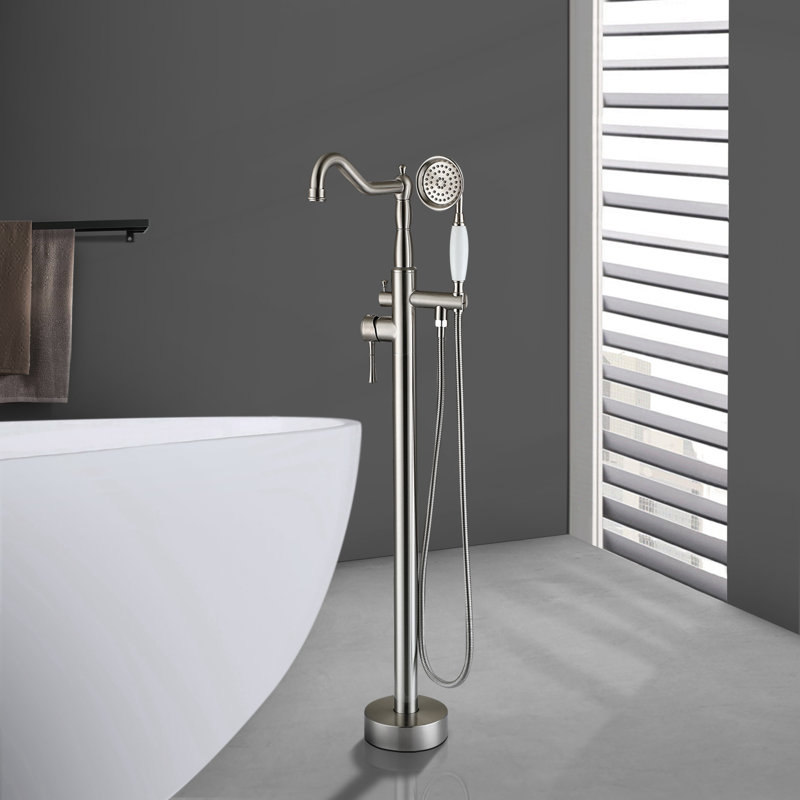 Classical Single-Handle Freestanding Bathtub Faucet With Hand Shower In, Brushed Nickel