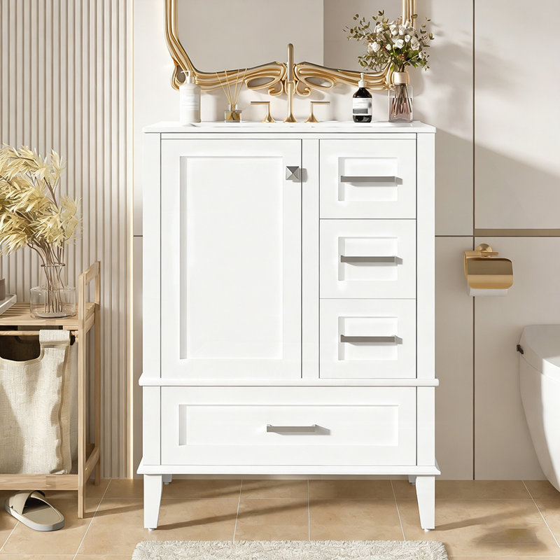Meuble-lavabo compact de 24,8 pouces avec plusieurs options de rangement et un design moderne et élégant pour les petites et moyennes salles de bain