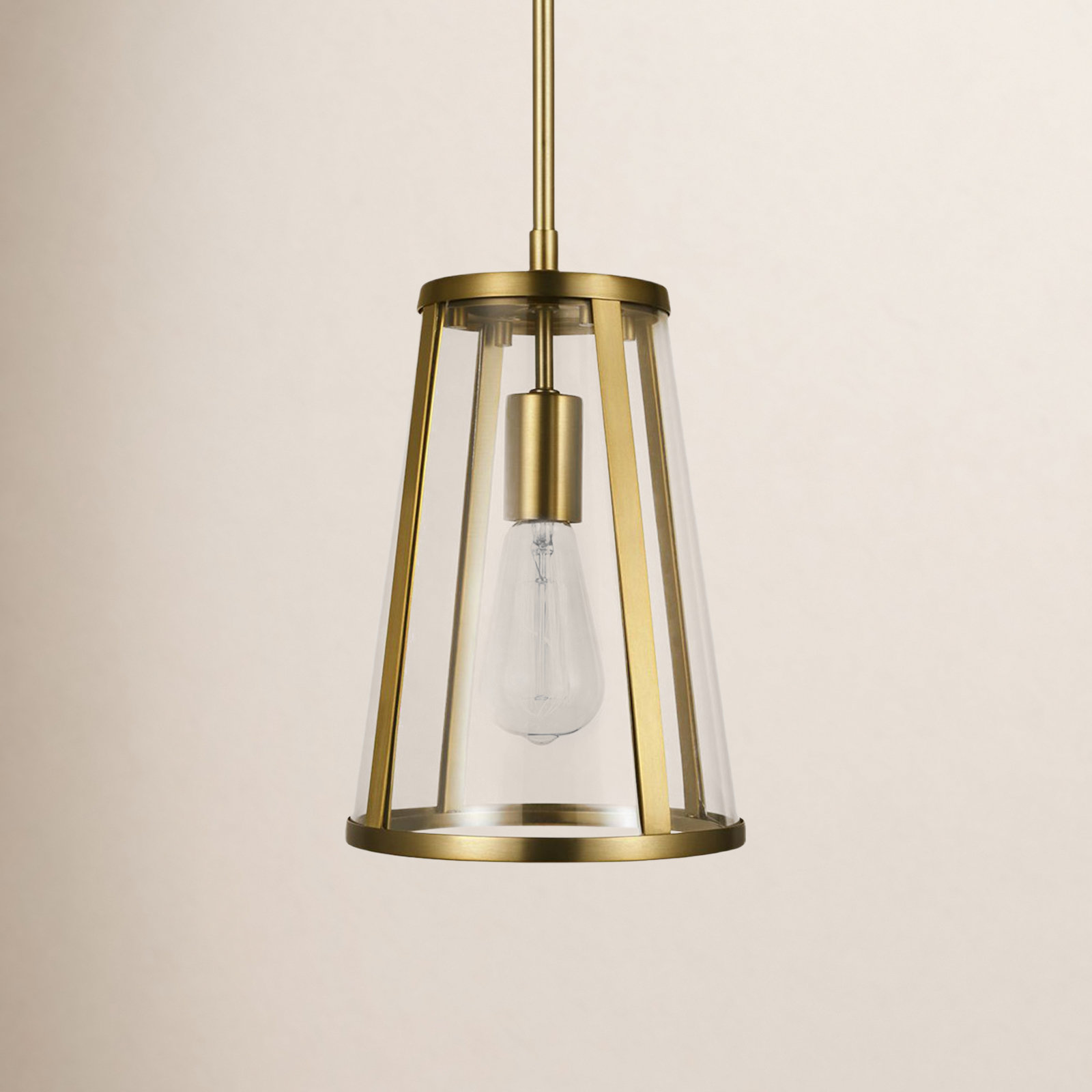 Single Light Glass Dimmable Pendant, 12" H x 8" W x 8" D, Burnished Brass