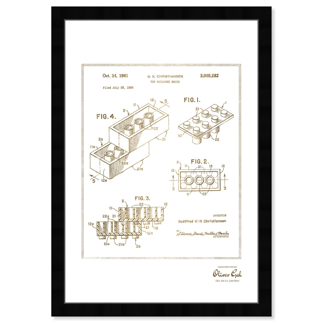 'Lego Toy Building Brick 1961' Framed Graphic Art in Gold