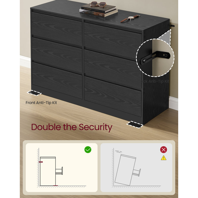 KAILYN Collection - Chest Of Drawers For Bedroom, Storage Organiser Unit With 6 Drawers, 40 X 119.4 X 75 Cm, Modern Style, Ebony