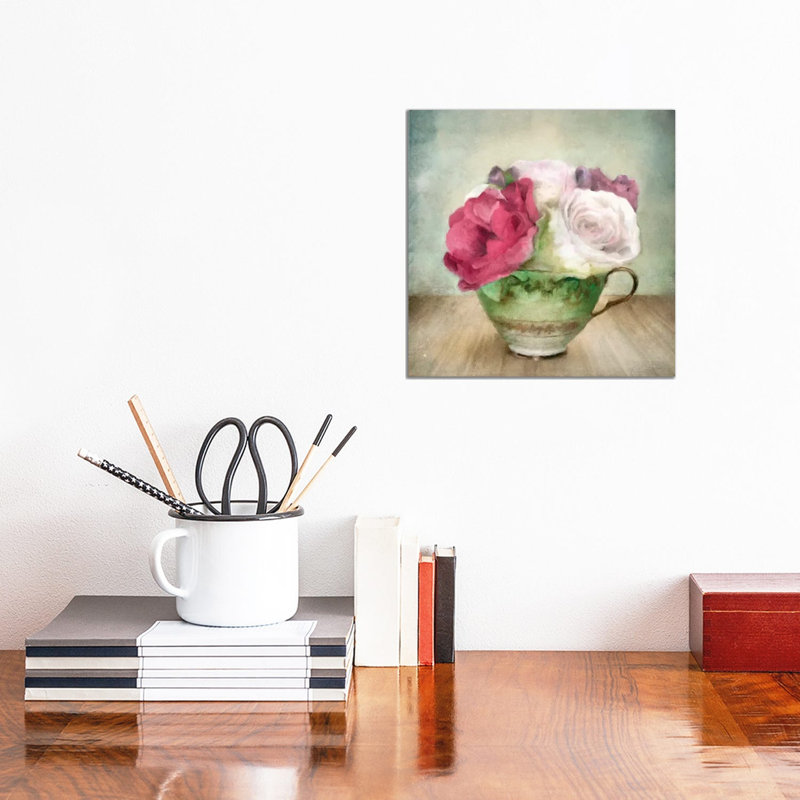 Roses In Green China Tea Cup by Katrina Jones - Wrapped Canvas Print, 30.48 cm H x 30.48 cm W