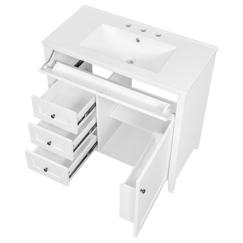 Meuble-lavabo noir 36 po avec lavabo, Blanc, 36", Ensemble de centre 8 po
