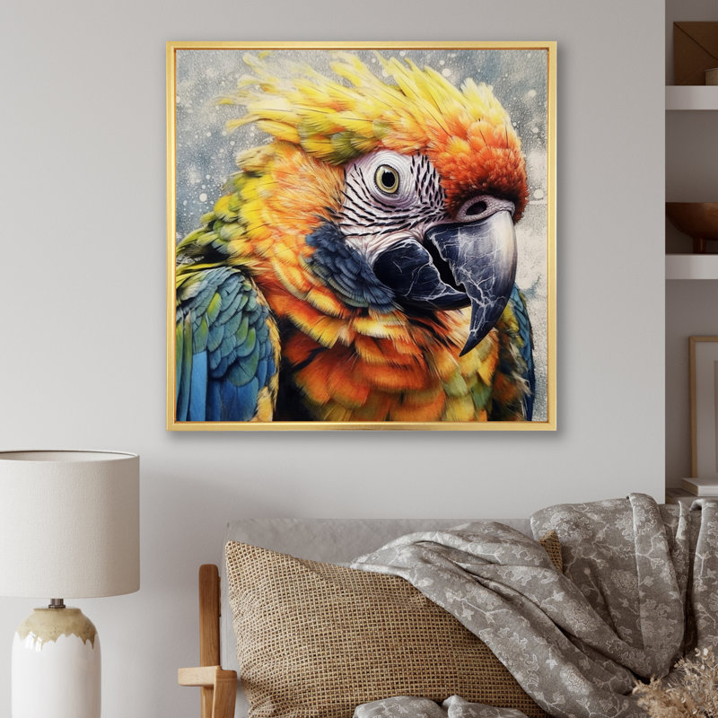 Perroquet tropical au paradis I sur toile, H 30 po x l 30 po x P 1 po, Cadre flottant doré