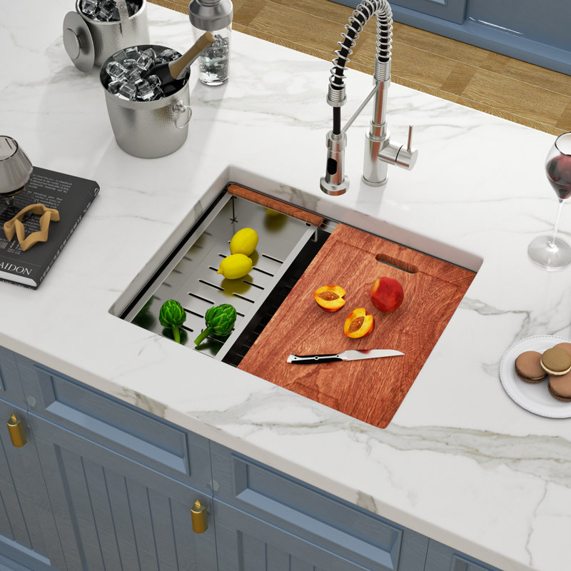 23" L x 19" Undermount Bar Sink Workstation Single Bowl Sink 16 Gauge Stainless Steel Kitchen Sink