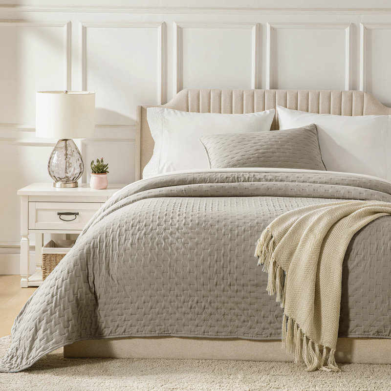 Ensemble de courtepointe en polyester, Taupe, Courtepointe simple + 2 taies d'oreiller