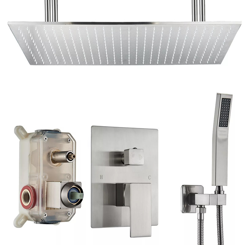 Shower Faucet Set 16" x 32" Rain Shower Head Combo Ceiling Mounted, Brushed Nickel