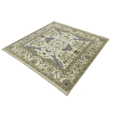 Deajah Floral Oushak Square 8 x 8 Wool Area Rug Cream