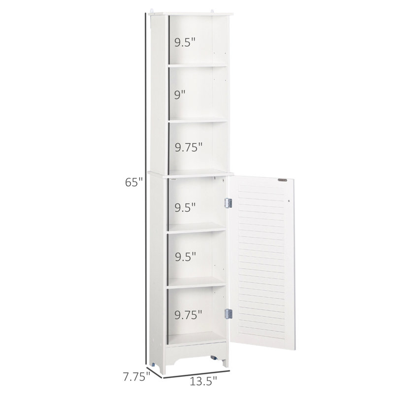 Armoire de rangement haute pour salle de bain / tour à linge autoportante avec tablette ajustable ouverte à 3 niveaux, blanc