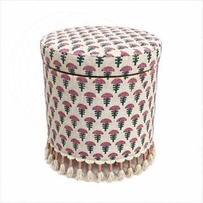 Bohemian Storage Ottoman with Fringes and Hidden Storage