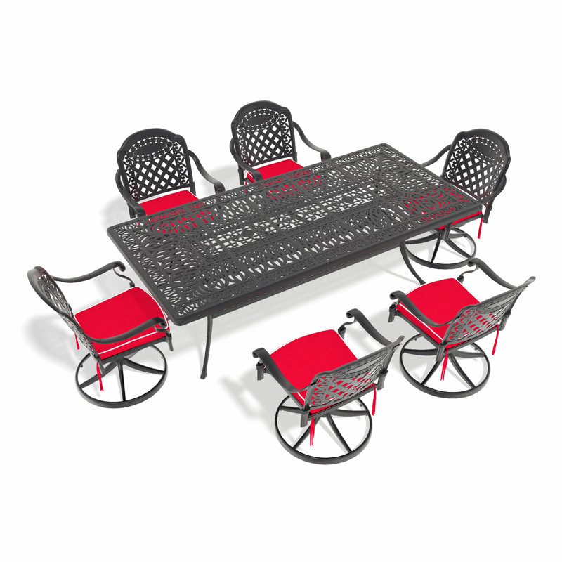 Ensemble de salle à manger toutes saisons en fonte d'aluminium avec chaises confortables et table rectangulaire, 6
