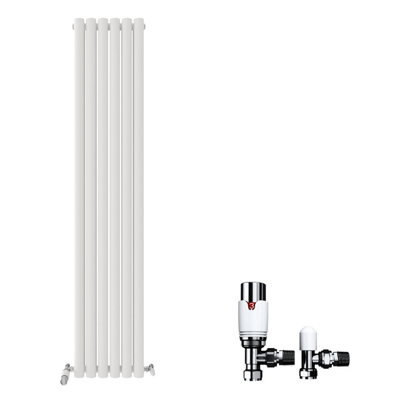 iBathUK Princia Vertical Double Oval Panel Radiator Angled Valve, 1800cm H x 360cm W x 79cm D, White