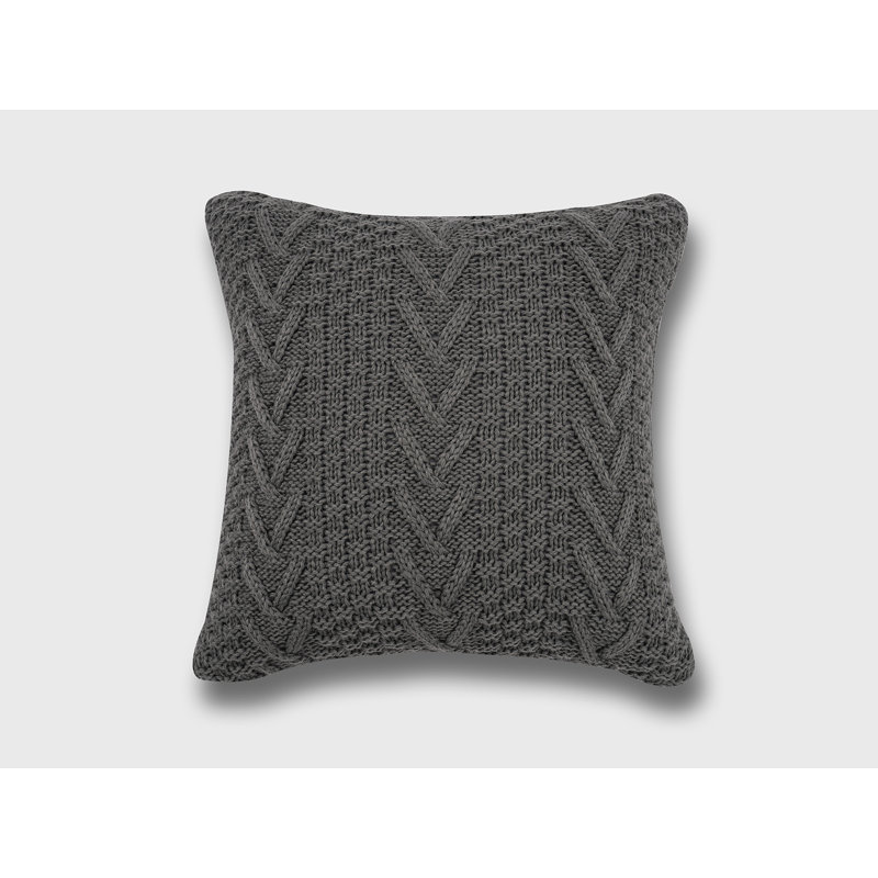 Charcoal Gray Chunky Knit Square Throw Pillow