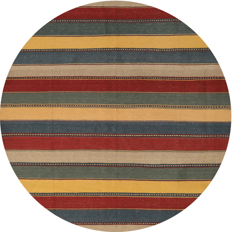 Tapis rouge/beige/bleu contemporaine Flaxville, Rond 5 pi