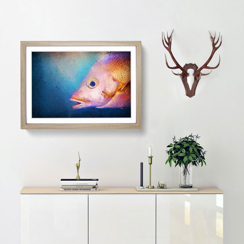 Pink Snapper Fish - Picture Frame Painting Print, 27cm H x 36cm W x 2cm D, Oak Framed