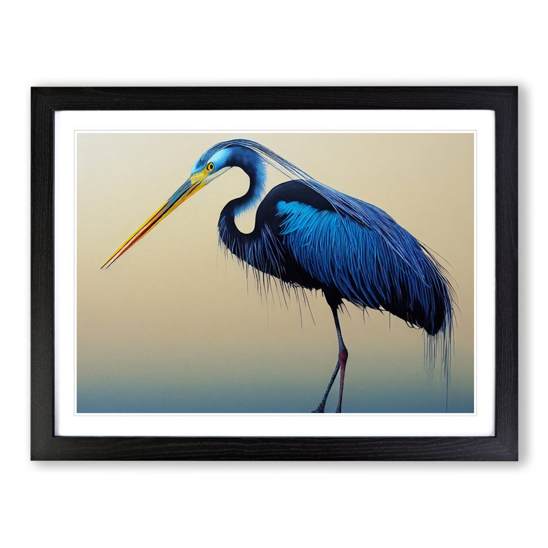 Magnetic Heron Bird - Framed Print, Black, 46cm H x 64cm W x 2cm D