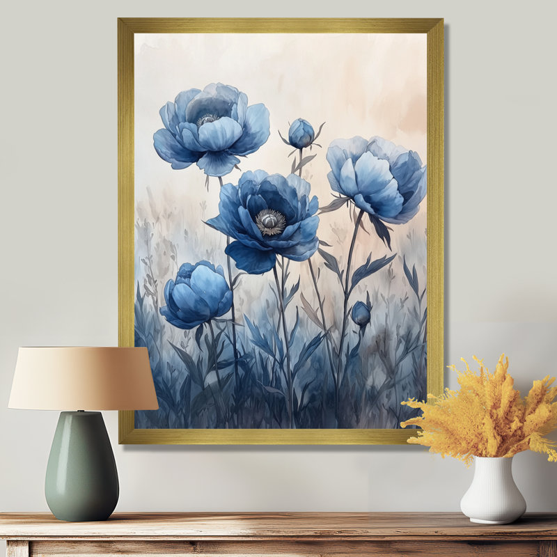 Bagtas - Floral Canvas Wall Art, 32" H x 24" W, Framed Print without Mat, Gold
