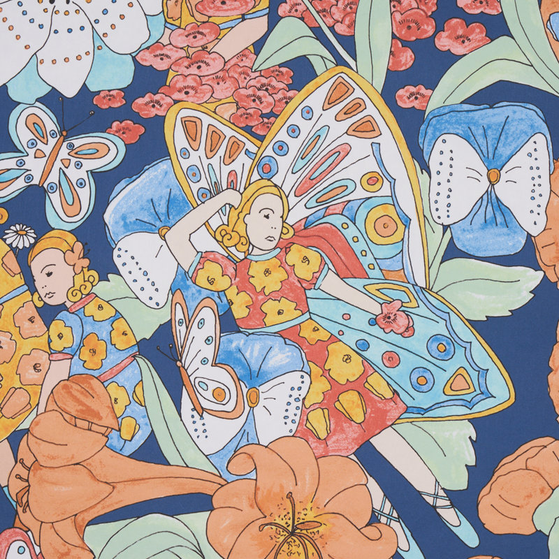 Papier peint Schumacher x Clements Ribeiro, Orange et bleu marine