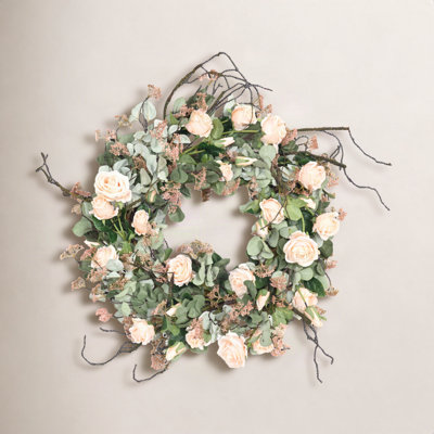 26" Handcrafted Eucalyptus Rose No Holiday Wreath