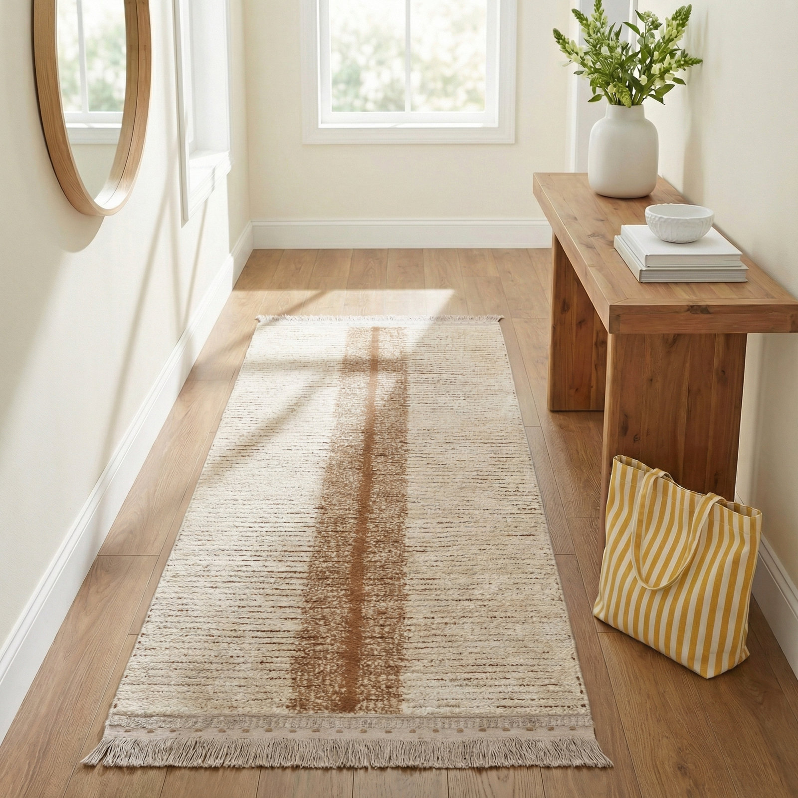 Reversible Duetto Toffee Washable Striped Rug, Runner 2'7" x 7'6"