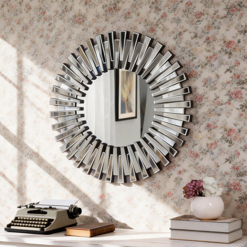 Axentie Round Wall Accent Mirror Hallway Sunburst Mirror, 59.9cm H x 59.9cm W