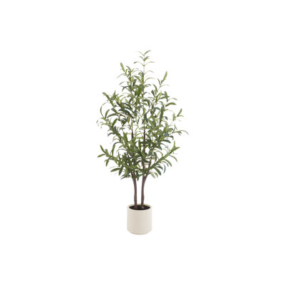 Plante artificielle, olivier, 112 cm de hauteur, à poser au sol, décorative, d'intérieur, imitation, effet réaliste, en pot beige, style contemporain et moderne